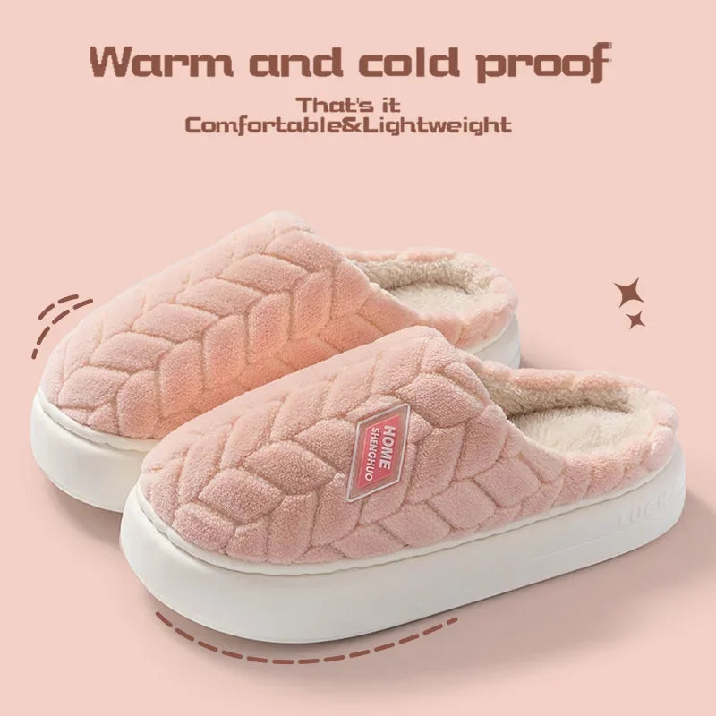 Cotton slippers for women in autumn and winter, new indoor home soft bottom, anti slip and warm plush cotton slippers for women