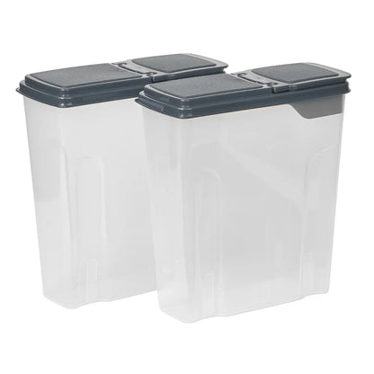 2-Pack Plastic Cereal Dispenser Containers 6 Quart Easy Grip Flip Lid Dry Food Storage Organizer