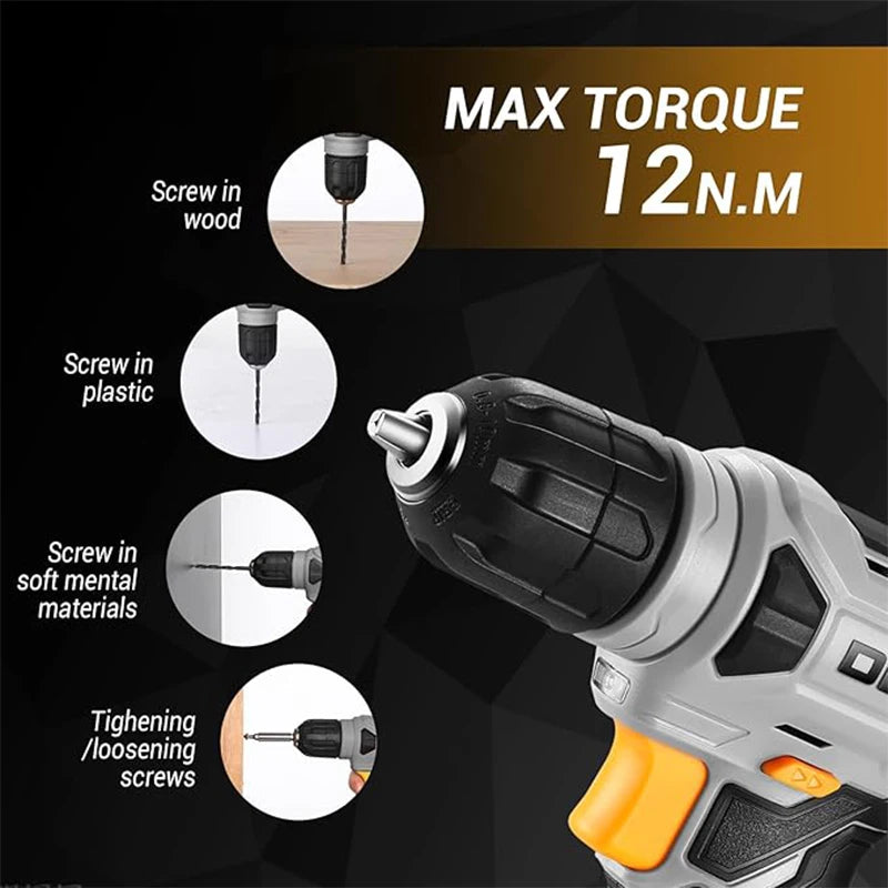 DEKO 8V Cordless Drill Set Mini Power Driver with 3/8"Keyless Chuck 42pcs Acessories Built-in LED Power Drill for Drilling