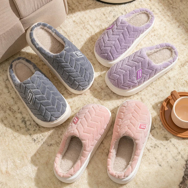 Cotton slippers for women in autumn and winter, new indoor home soft bottom, anti slip and warm plush cotton slippers for women