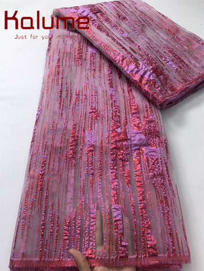 Kalume Lace Luxury African Tulle Brocade Lace Fabric High Quality French Gilding Lace Fabric For Sew Cloth Diy Party Dress F4063