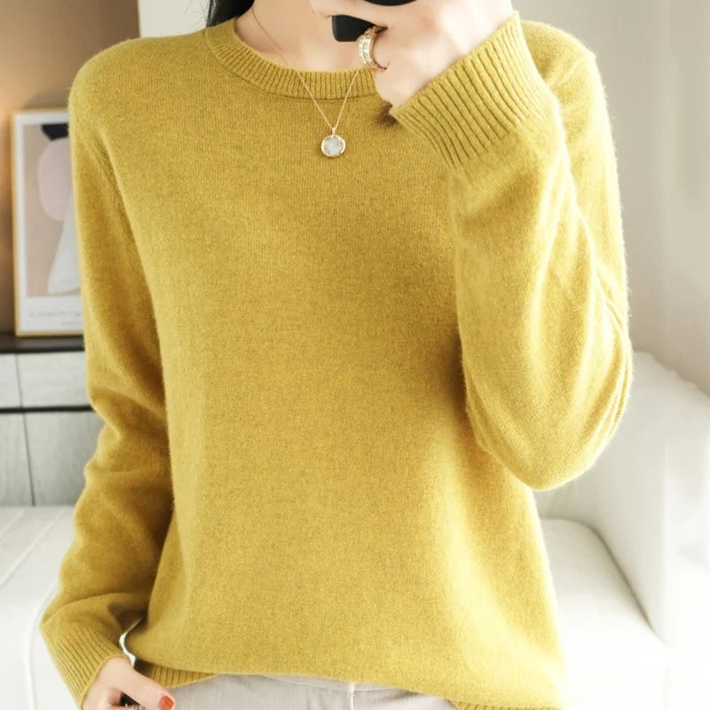 Autumn Winter Basic Knitted Pullover Women Solid Color Round Neck Sweater Woman All Match Long Sleeve Knitwear Bottoming Shirt