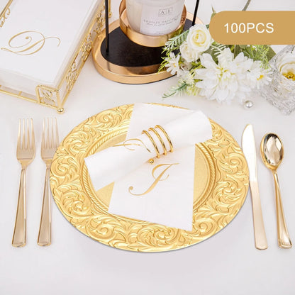 100 Pieces PP Round Charger Plates Set - Reusable Serving Plates Sturdy Durable Lightweight - Home Wedding Family Gatherings
