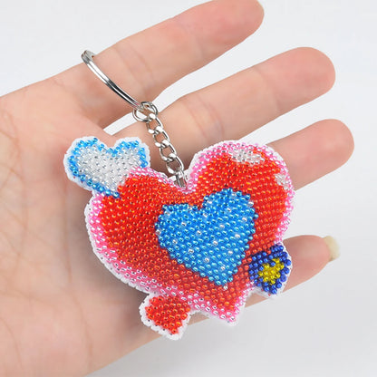 Printed Bead Embroidery Needlework Key Ring Kit Bead Cross Stitch Kit Keychain for Women Bag Pendant Beadwork Handmade Craft