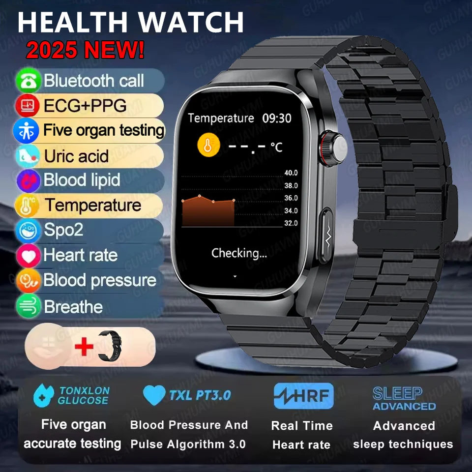 2026 New ECG+PPG Accurate Measure Heart Rate Smart Watch Men Blood Pressure Lipids Uric Acid Bluetooth Call Health Smartwatches