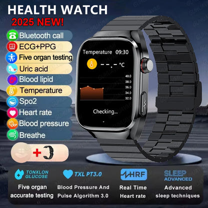 2026 New ECG+PPG Accurate Measure Heart Rate Smart Watch Men Blood Pressure Lipids Uric Acid Bluetooth Call Health Smartwatches