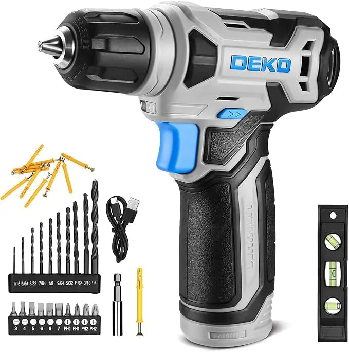 DEKO 8V Cordless Drill Set Mini Power Driver with 3/8"Keyless Chuck 42pcs Acessories Built-in LED Power Drill for Drilling