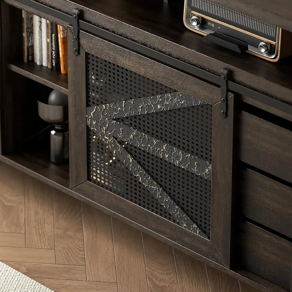 70 Inch TV Stand for TVs up to 70", Rustic Farmhouse Media Console with Sliding Barn Doors,Entertainment Center for Living Room