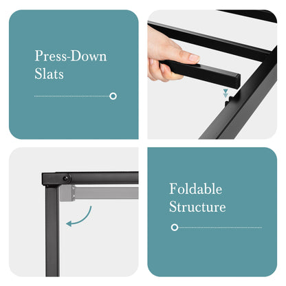 HOOMIC Metal Bed Frame, Upholstered Headboard with Square Stitched, Classic Button Tufted, Faux Leather, No Box Spring Needed