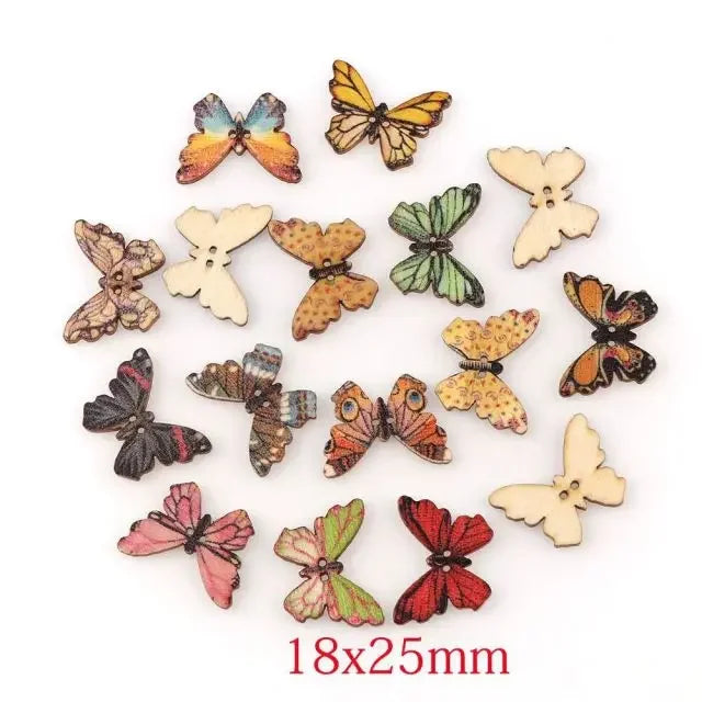 50PC 2 Holes 3 Size Colorful Butterfly Wooden Buttons Fit Sewing And Scrapbooking Sewing Buttons For Craft DIY Mixed