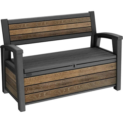 Signature 60 Gallon Storage Bench Deck Box - Patio Furniture, Porch Decor, Outdoor Seating, Store Garden Tools, Walnut