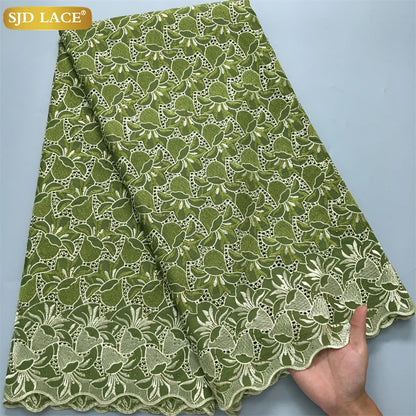 SJD LACE African Nigerian Cotton Lace Fabrics 5Yards 2025 High Quality Embroidery Swiss Voile Lace for Women Party Dresses 4370