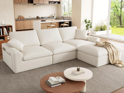 119" Cloud Couch Sectional for Living Room, Oversized Boneless Couches with Ottoman, Convertible L Shaped 3 Seater, Customized