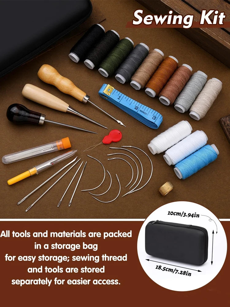 47Pcs Heavy Duty Sewing Kit with Thread Needle Sewing Awl Scissors Sewing Kit for Car Seats Carpets Shoes Backpacks DIY Crafting