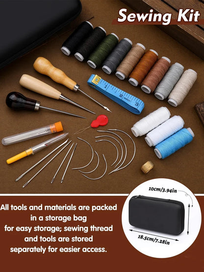 47Pcs Heavy Duty Sewing Kit with Thread Needle Sewing Awl Scissors Sewing Kit for Car Seats Carpets Shoes Backpacks DIY Crafting