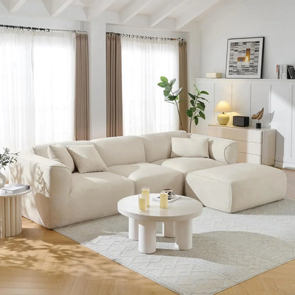 122” Modular Sectional Sofa, Cloud Sectional Boneless Couch with Deep Seat and Movable Ottoman, Modern Oversized, Customized