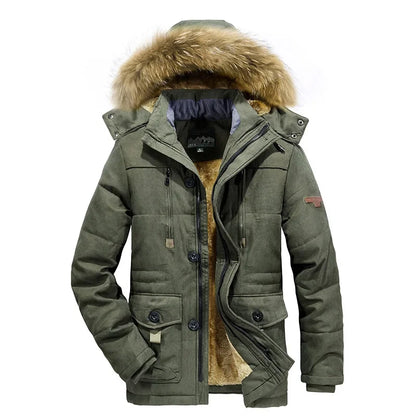 Thickened Fleece Lined Cotton Jacket Men's Winter Workwear Oversize Loose Fit Mid-Length Cotton Coat for Men