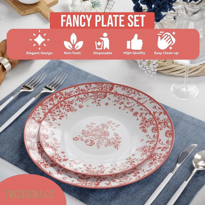 Disposable Plates For Party Supplies Pink Floral Plastic Plates For Wedding 40 Pcs 20 X 8 20 X 10 Dinner Plate Sets Floral Plat