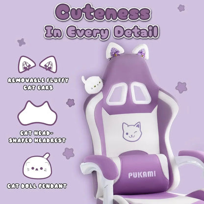 [New Arrival!Free Shipping!]Gaming Chair Cute with Cat Ears,Ergonomic Computer  for Girl  Footrest and Headrest,Comfort