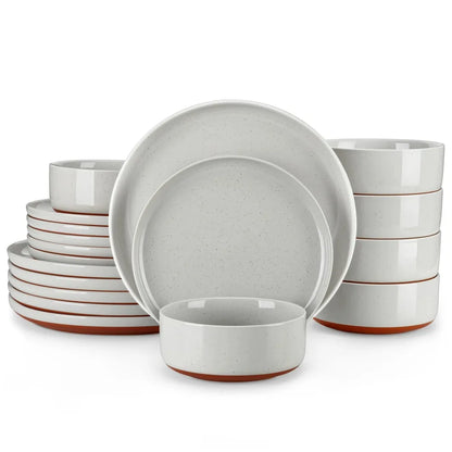 MALACASA TARA 18 Piece Stoneware Dinner Set Ceramic Tableware Layered Glaze Dinnerware Set with 6PCS Dinner Plate/Dessert/Bowl