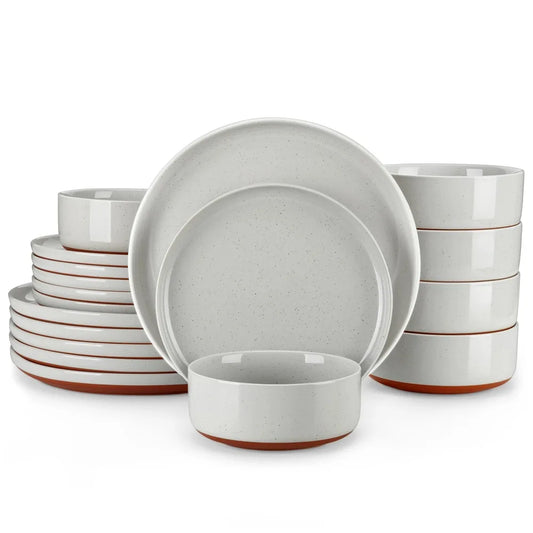 MALACASA TARA 18 Piece Stoneware Dinner Set Ceramic Tableware Layered Glaze Dinnerware Set with 6PCS Dinner Plate/Dessert/Bowl