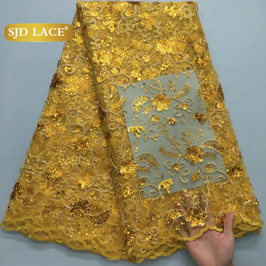 SJD LACE African Mesh Sequins Lace Fabric French Sequins Bridal Lace 2025 Hot Sale Nigerian Women Wedding Party Dresses Sew 4180