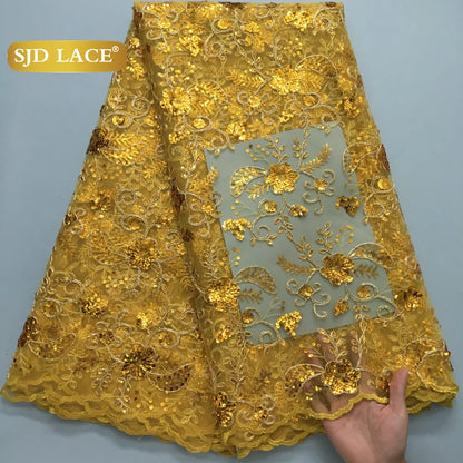 SJD LACE African Mesh Sequins Lace Fabric French Sequins Bridal Lace 2025 Hot Sale Nigerian Women Wedding Party Dresses Sew 4180