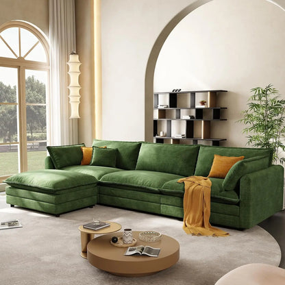 102'' Modular Sectional Sofa - Green Cloud Couch with Movable Ottoman L-Shaped Living Room Furniture Modern Customized Design