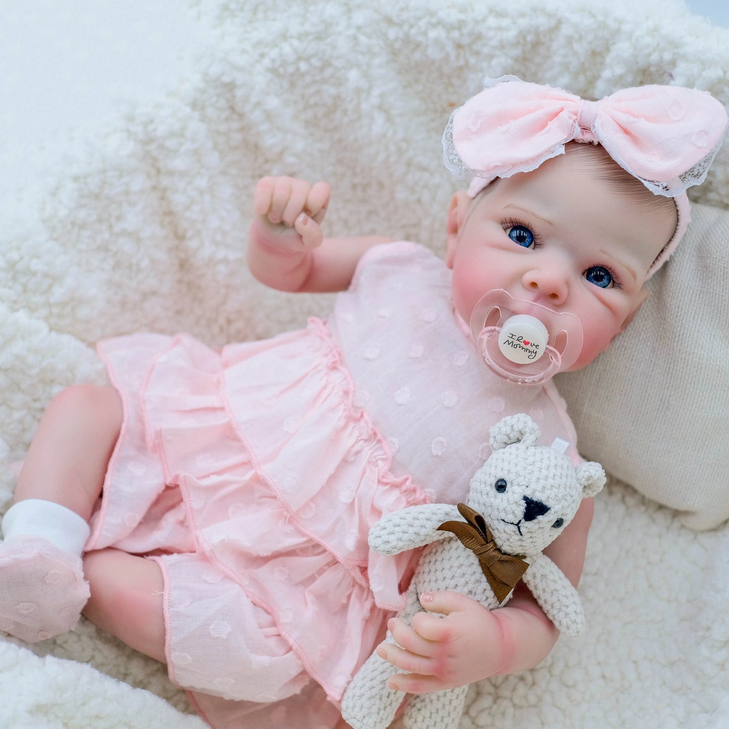 1pc 18-inch Reborn  Bettie Doll, pink, vinyl, with soft touch, handcrafted, including veins and authentic details rooted