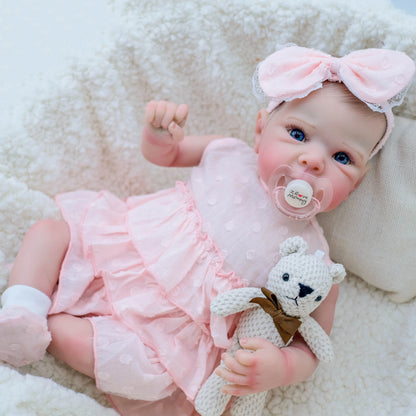 1pc 18-inch Reborn  Bettie Doll, pink, vinyl, with soft touch, handcrafted, including veins and authentic details rooted