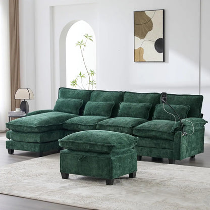 Modern U Shape Sectional Sofa Cloud Couch, 110" Upholstery Chenille Fabric Modular Couch, Comfy 4 Seat Sleeper Sofa With Double