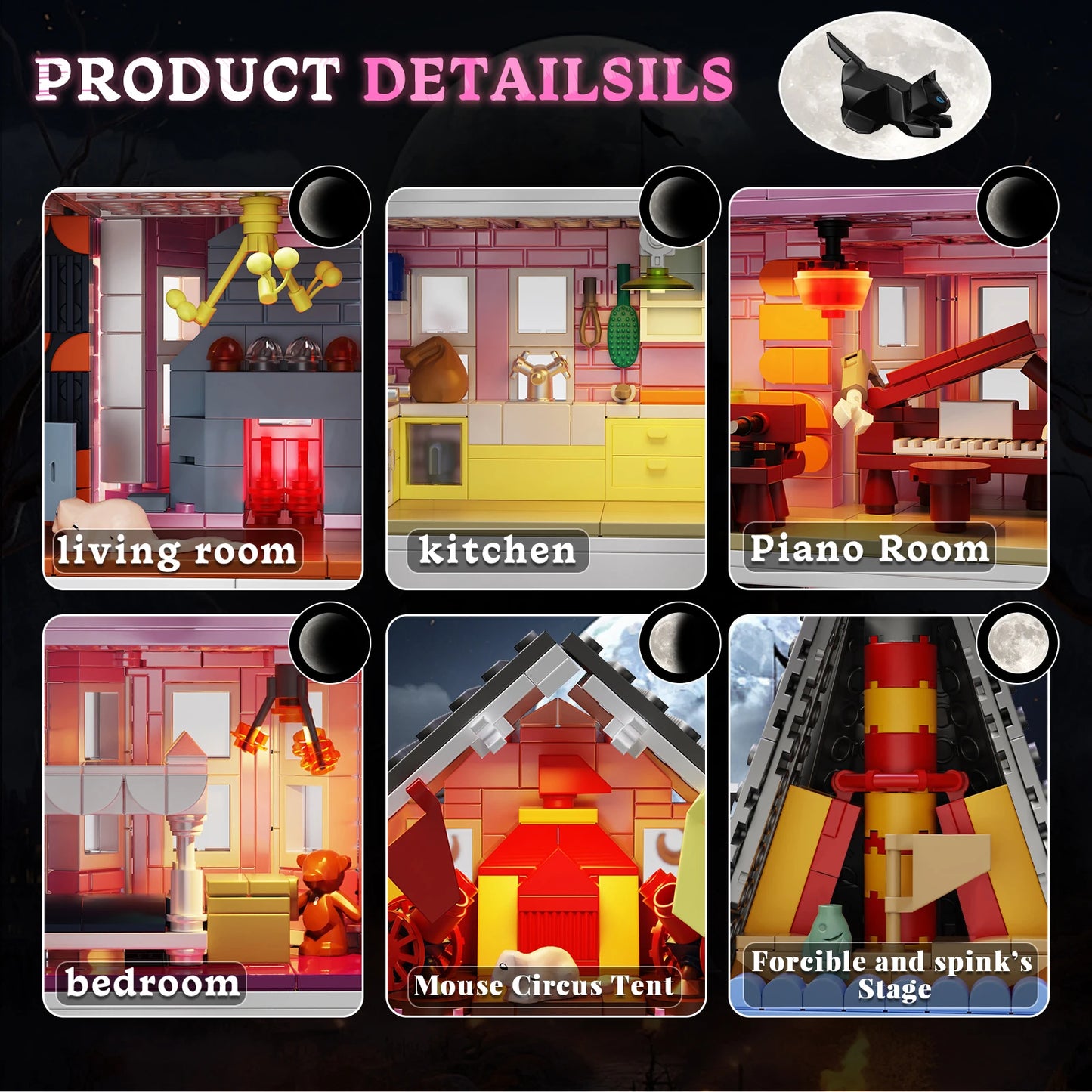 Pink Palace House Building Set with Lights,Coralined Haunted House Blocks Toy Christmas Gifts for Friend(1349PCS)