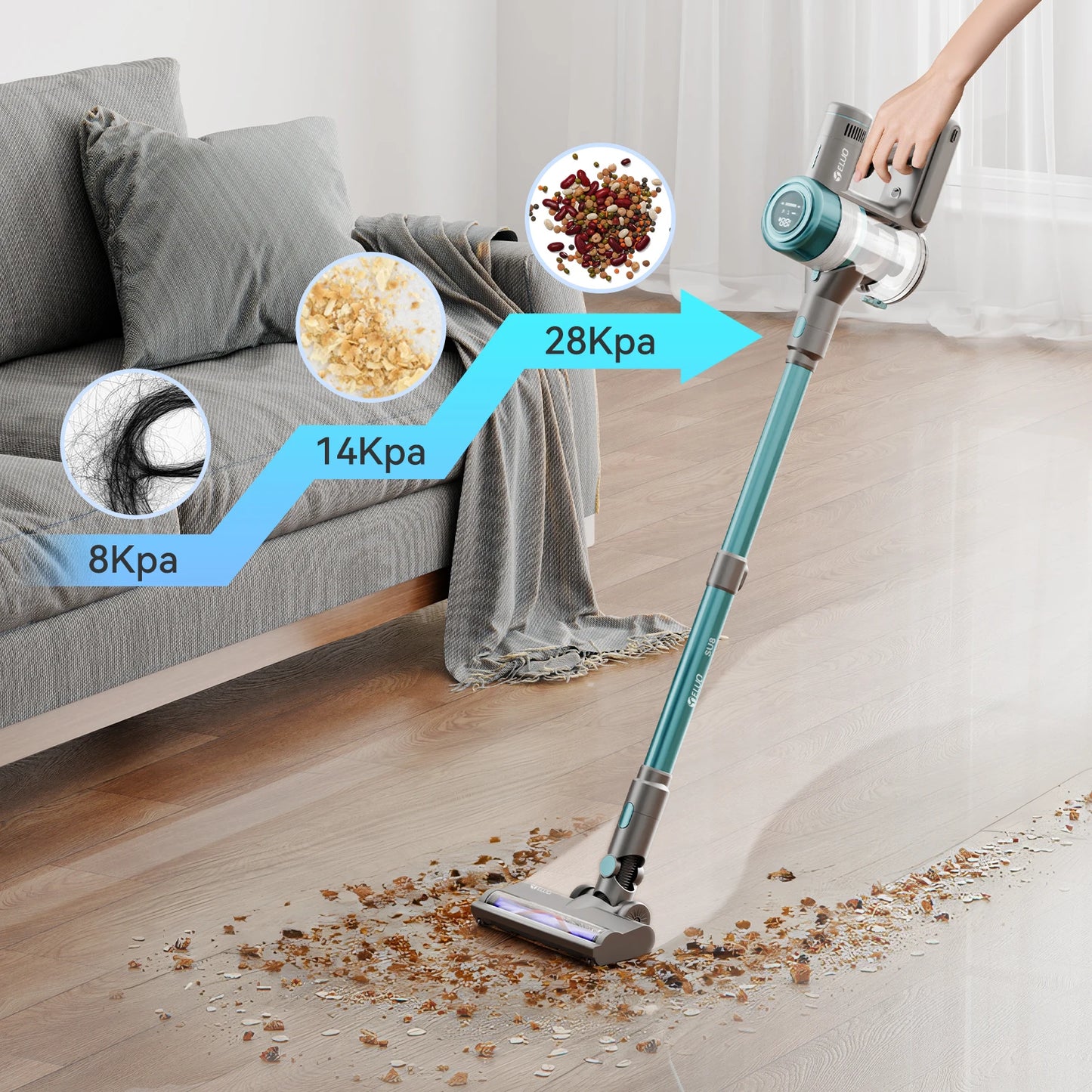 400W/≥28Kpa Cordless Vacuum Cleaner,Stick Vacuum with Touch Screen, Max 60 Mins Runtime,Wireless Vacuum Cleaners for Home, Anti-
