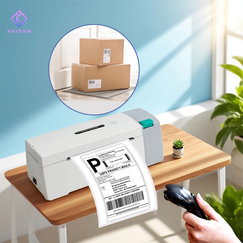 KAYSION 4in Bluetooth Thermal Label Printer Wireless Shipping Label Printer Compatible with iPhone Android Windows Widely Used