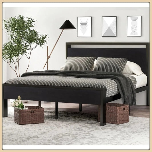 14" Full Platform Bed, Wood Headboard & Footboard with Underbed Storage