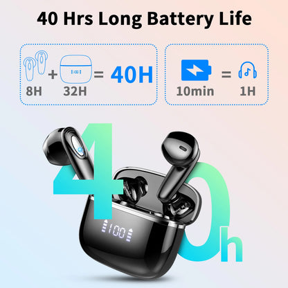 DRSAEC Wireless Earbuds, Bluetooth 5.3, 4 ENC Noise Canceling Mic, 40H LED Display Charging Case, IP7 Waterproof in-Ear Earbuds.