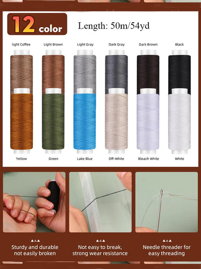 47Pcs Heavy Duty Sewing Kit with Thread Needle Sewing Awl Scissors Sewing Kit for Car Seats Carpets Shoes Backpacks DIY Crafting