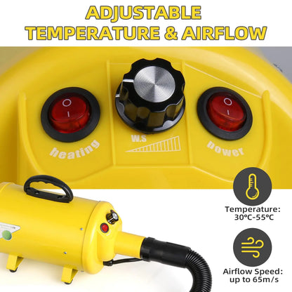 Dog Hair Dryer, 3.8HP 2800W Pet Grooming Blower for Large Dogs Hair Force Blaster with Heat, Stepless Speed Adjustable