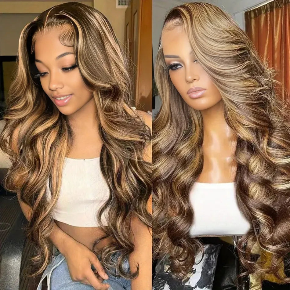 Body wave 4/27 Honey Blonde 30 inch lace front wig human hair hd lace frontal wig 13x6 wig humain hair for Women sale clearance