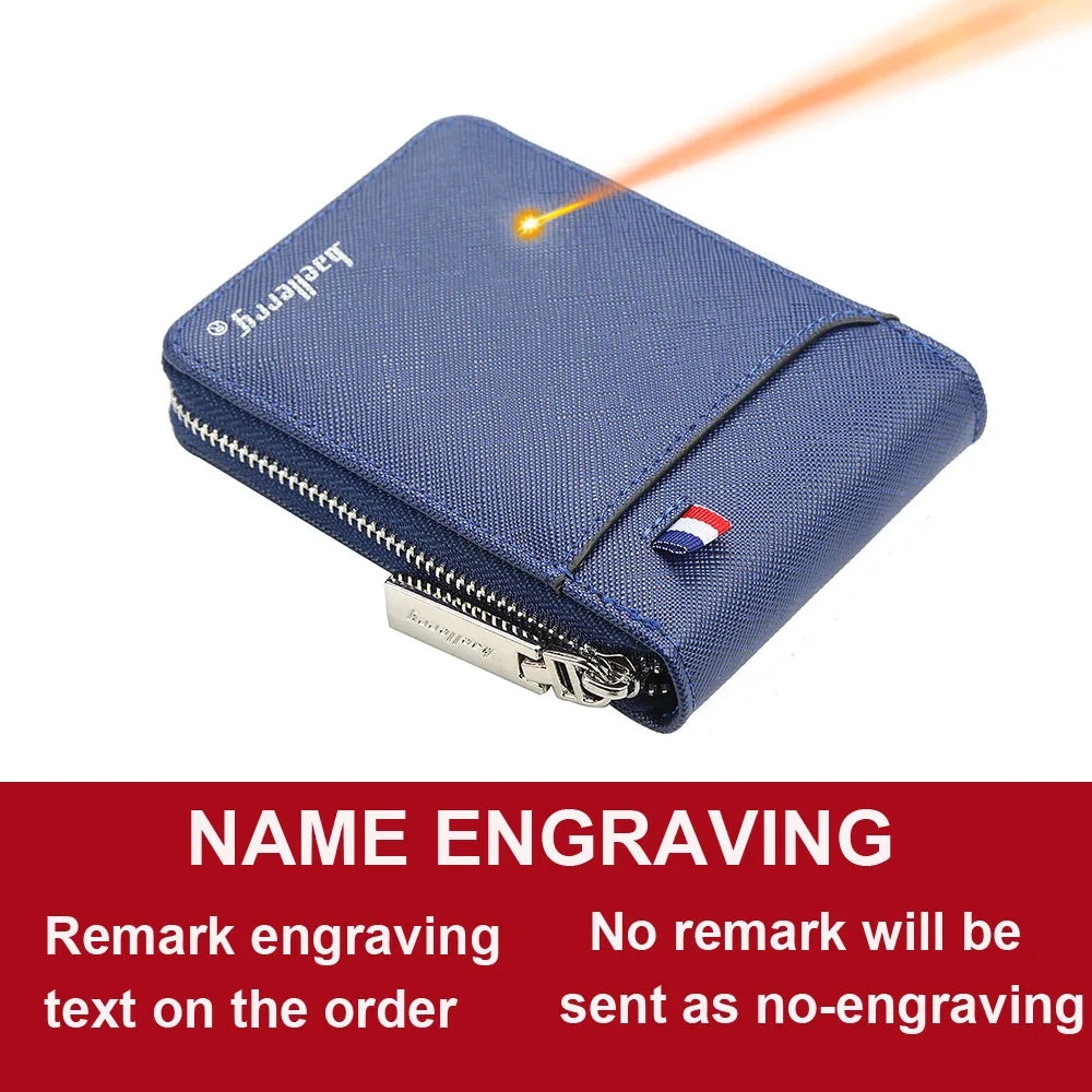 Baellerry Mini Men Card Wallets Name Print 9 Card Holders Zipper Card Wallet PU Leather Thin Male Card Purse Mini Carteria