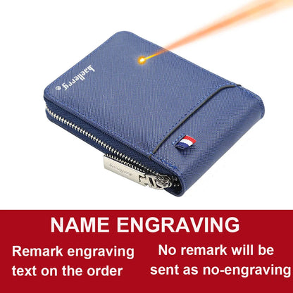 Baellerry Mini Men Card Wallets Name Print 9 Card Holders Zipper Card Wallet PU Leather Thin Male Card Purse Mini Carteria