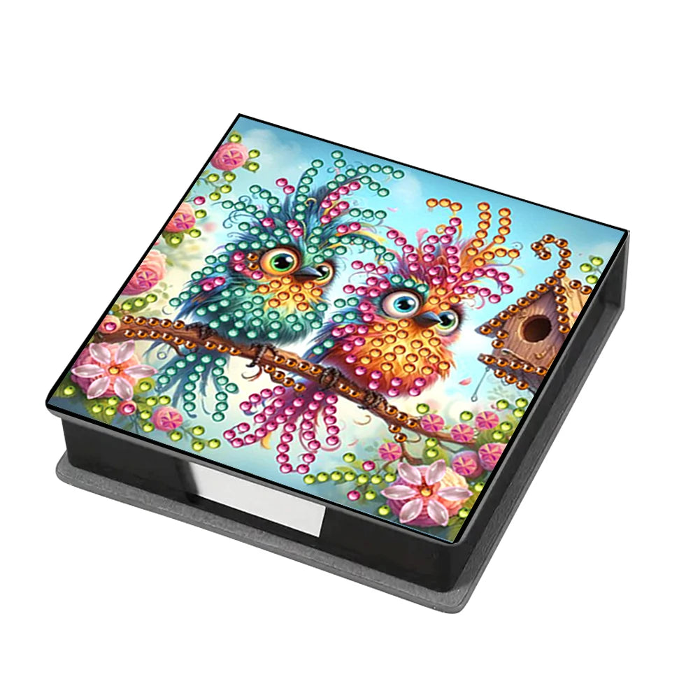 Flowers Leather Diamond Painting Notecard Box Gem Art Sticky Note Holder Gem Painting Memo Pad Holder Mosaic Kit for Home Office