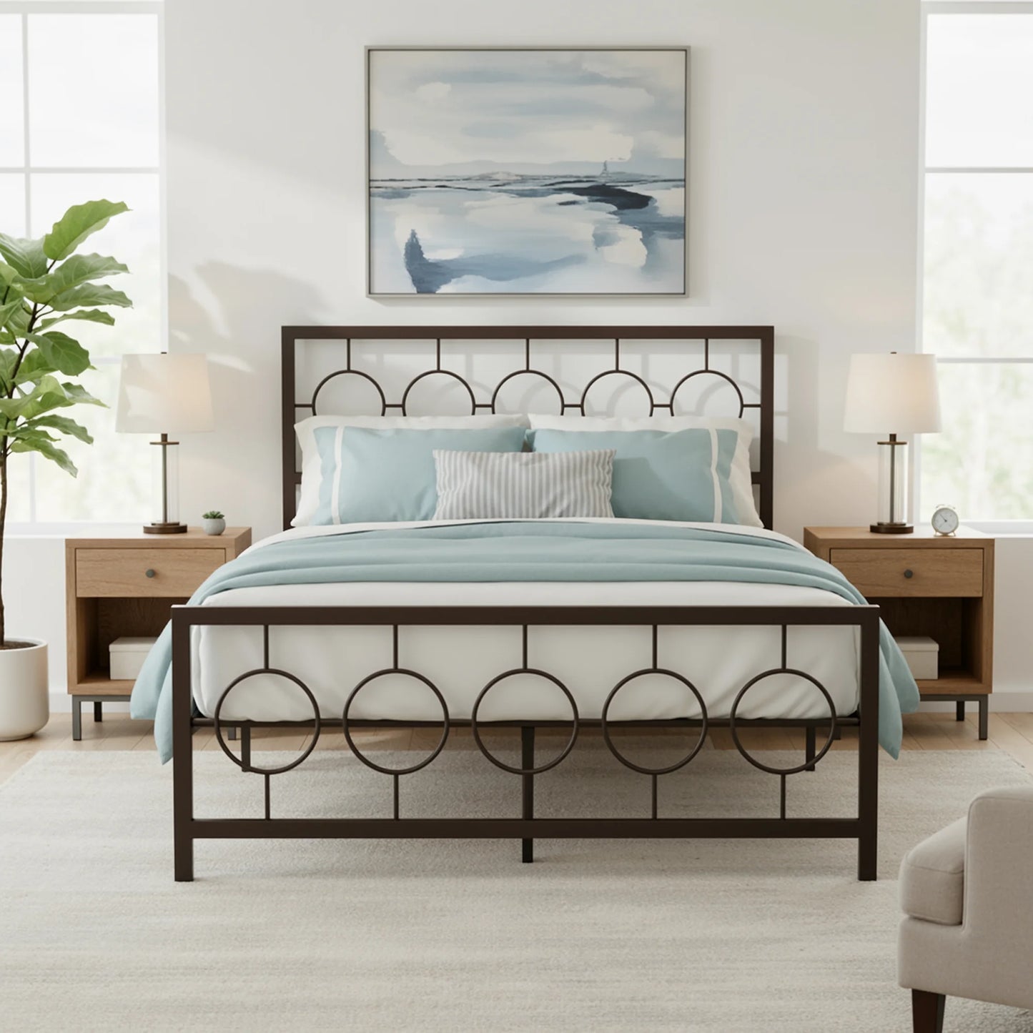 HOOMIC Metal Platform Bed Frame with Vintage Circular Headboard & Footboard, Extra Under-Bed Storage, No Box Spring Needed