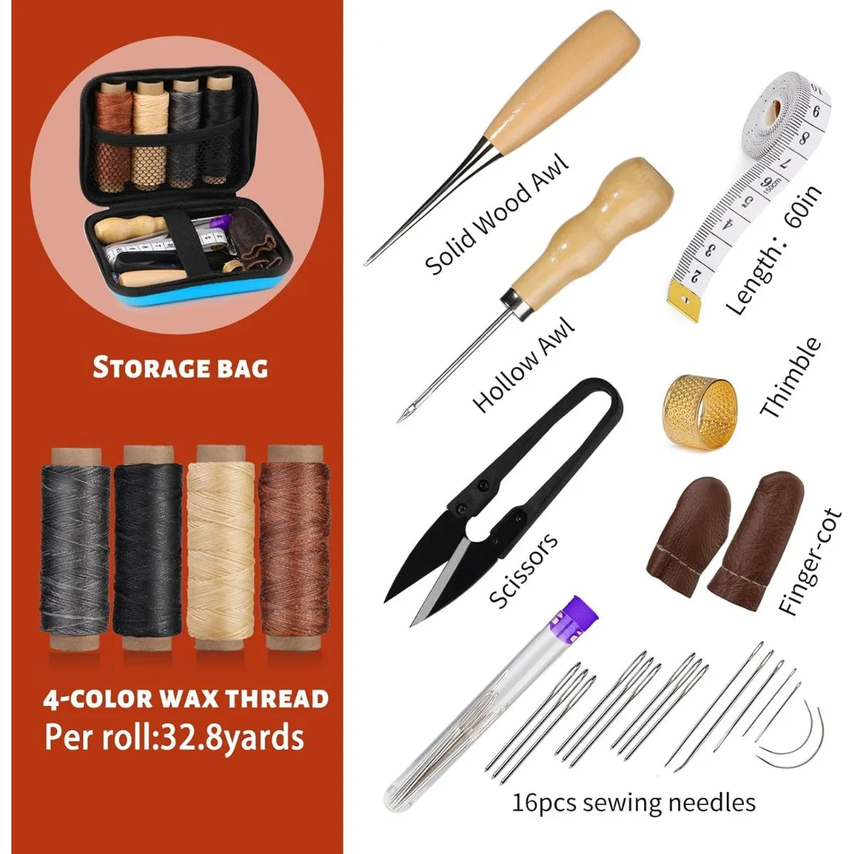 Professional Leather Repair Kit, Waxed Thread Stitching Tools for Car Seats & Sofa DIY