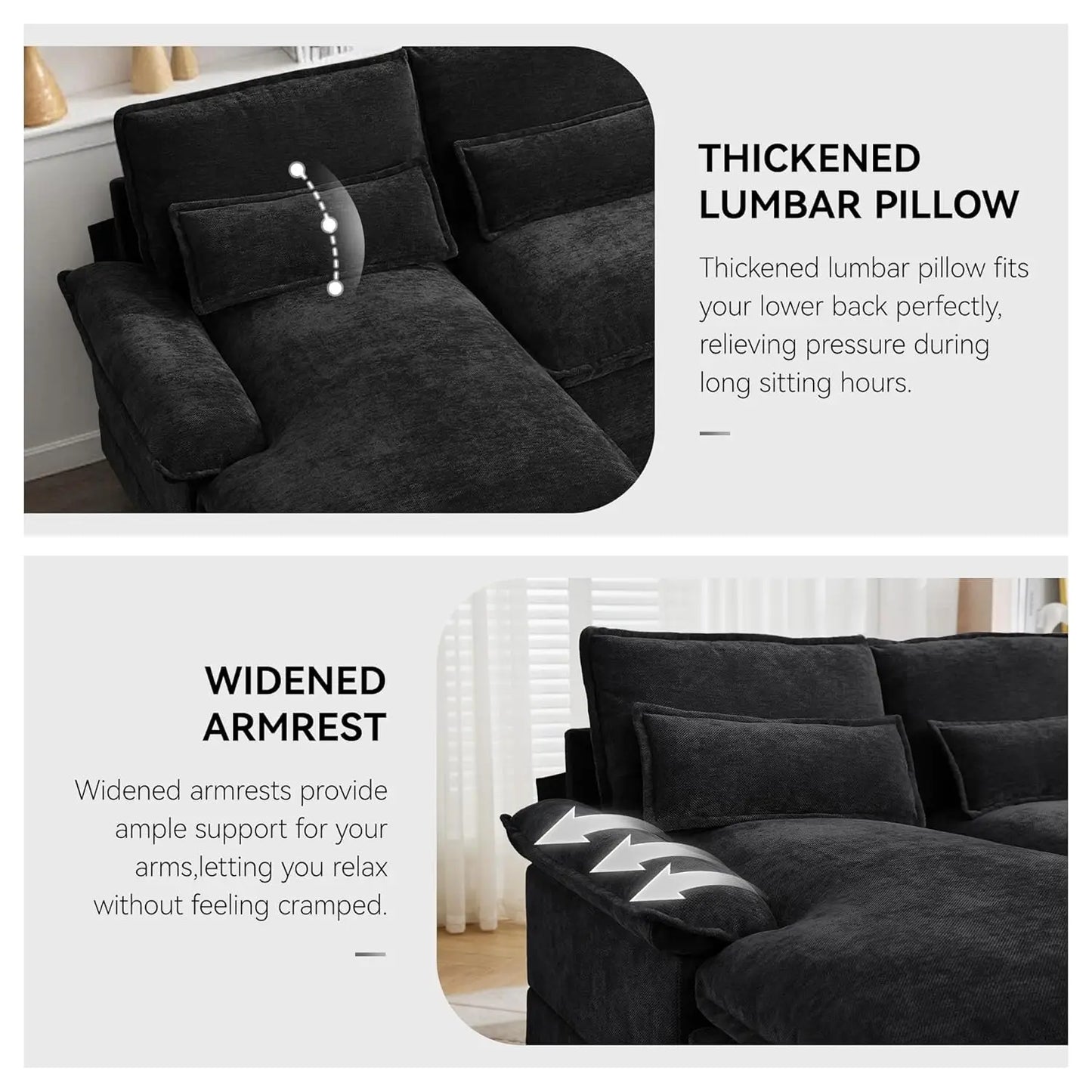 125" U Shaped Cloud Modular Sectional Couch for Living Room, Small Comfy Chenille Sofa with Double Chaise Lounge,, Customized