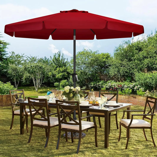 11ft Burgundy Patio Umbrella with 8 Ribs for Outdoor Tables, Crank Tilt Design