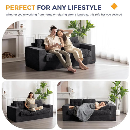 3 Seater Couch for Living Room, Boneless Couch with Tufted Cushion & Backrest, Upholstered Floor Sofa, Sofa in A, Customized