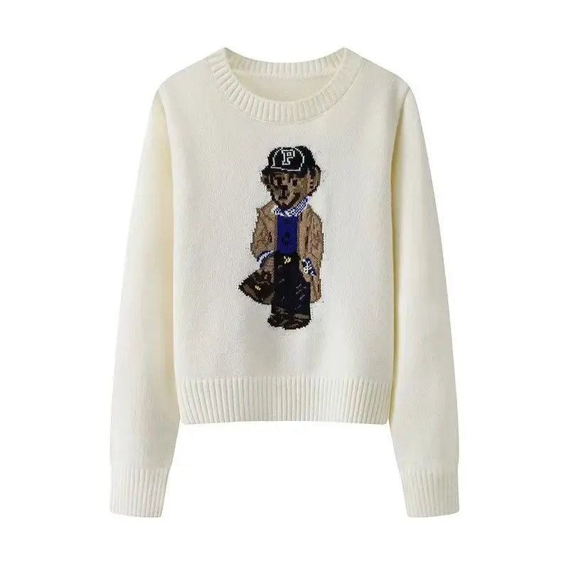 New 2024 Autumn Winter Pullover Sweater Women Cashmere Knitwear Tops Bear Print Warm Pullovers Korean Fashion Chic Woman Clothes