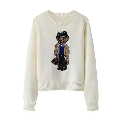 New 2024 Autumn Winter Pullover Sweater Women Cashmere Knitwear Tops Bear Print Warm Pullovers Korean Fashion Chic Woman Clothes