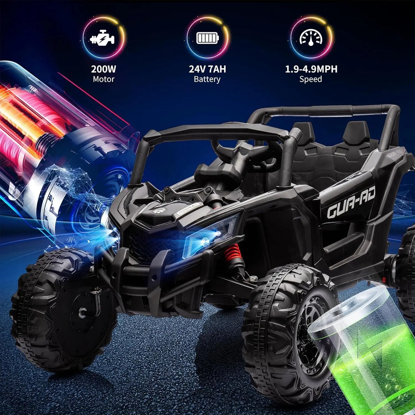 2 Seater Ride On Car, 24V Kids Ride On UTV Car w/Remote Control, 2×200W Motor Electric Vehicle LED Lights Off-Road Toy for Kids